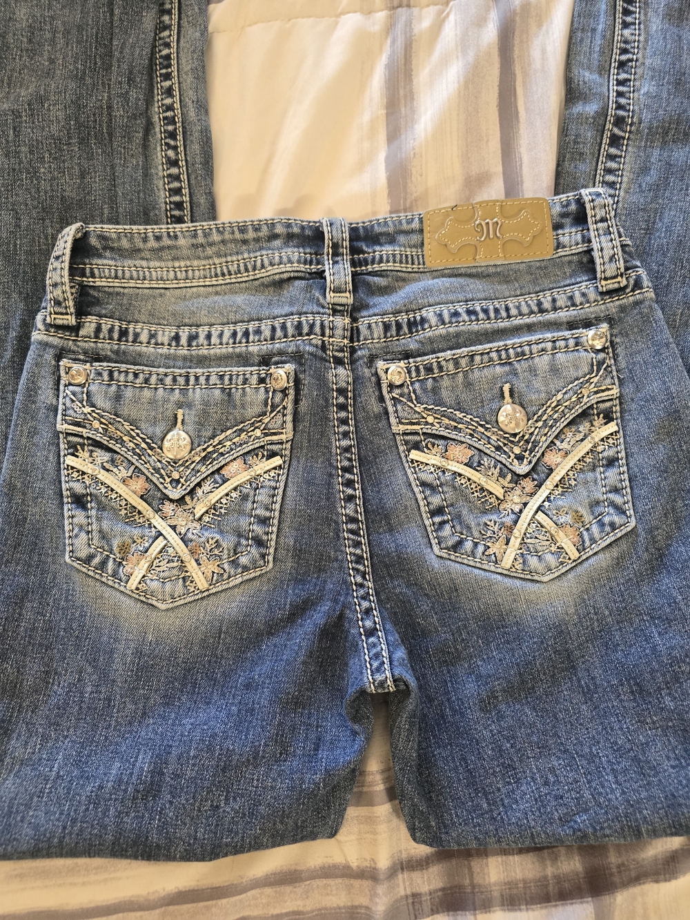 Miss Me Light Blue Boot Cut Jeans with Embroidered Pockets